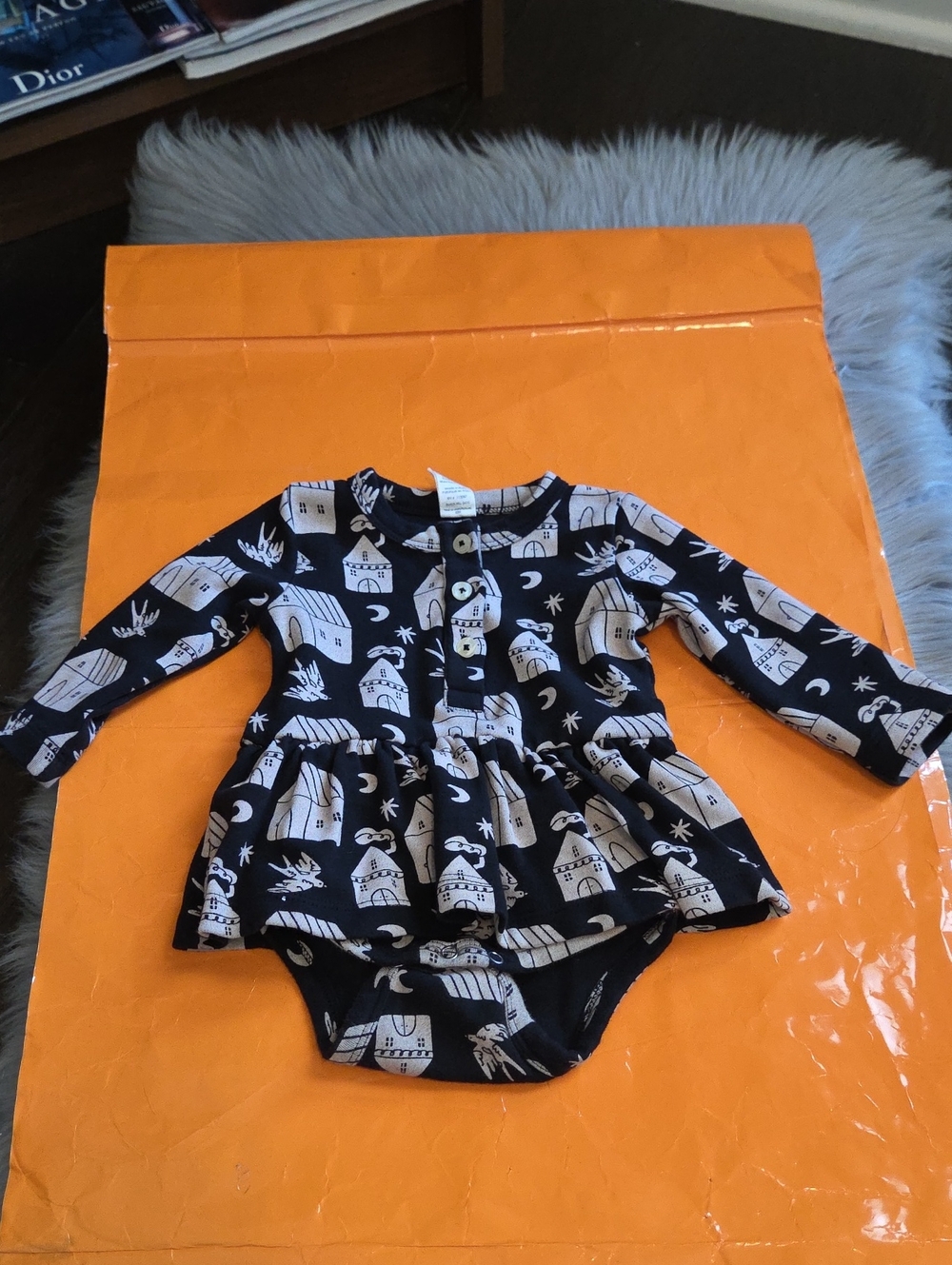Kate Quinn Long Sleeve Skirted  Bodysuit 100% Organic Cotton Size 6-12m